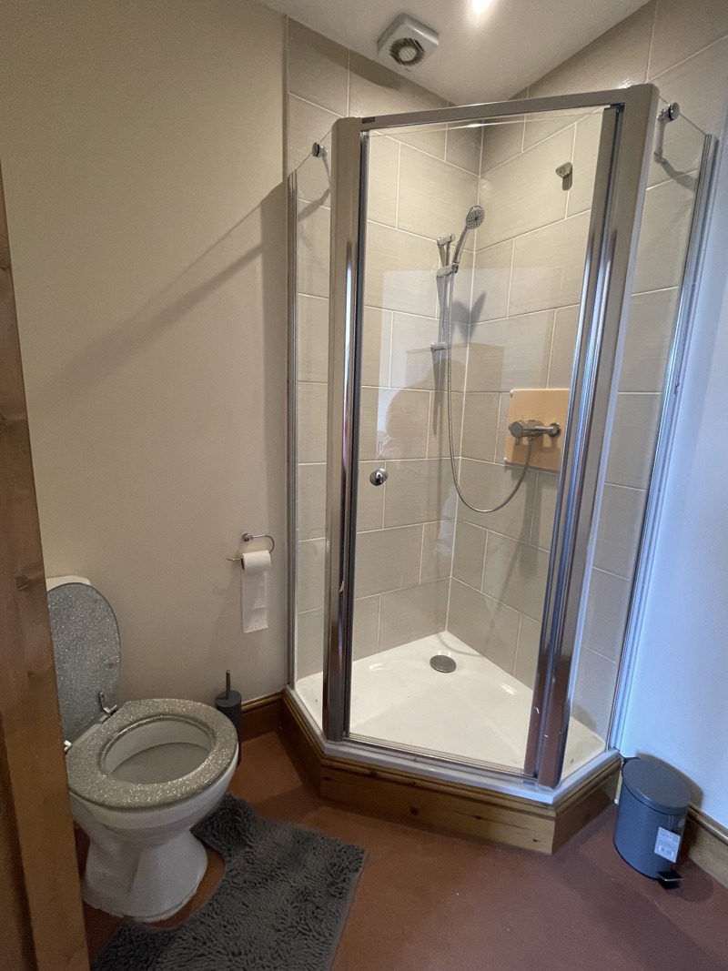 Bathroom at Birchwood House with a corner shower enclosure and toilet