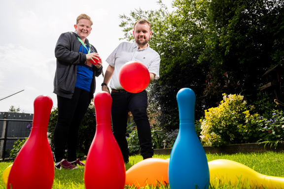 Skittles game on the back garden lawn at The Willows